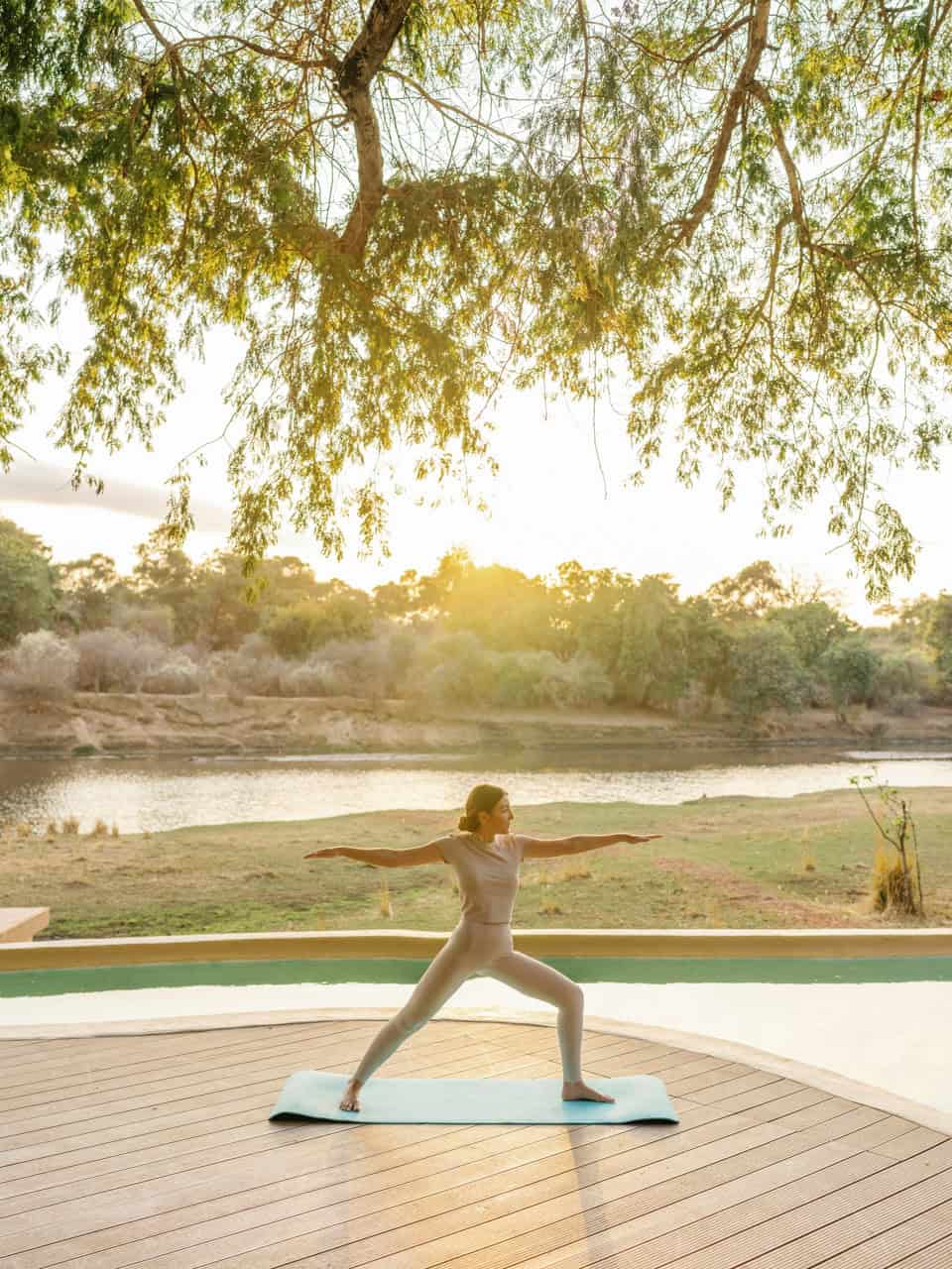 Yoga on the deck of Chongwe House