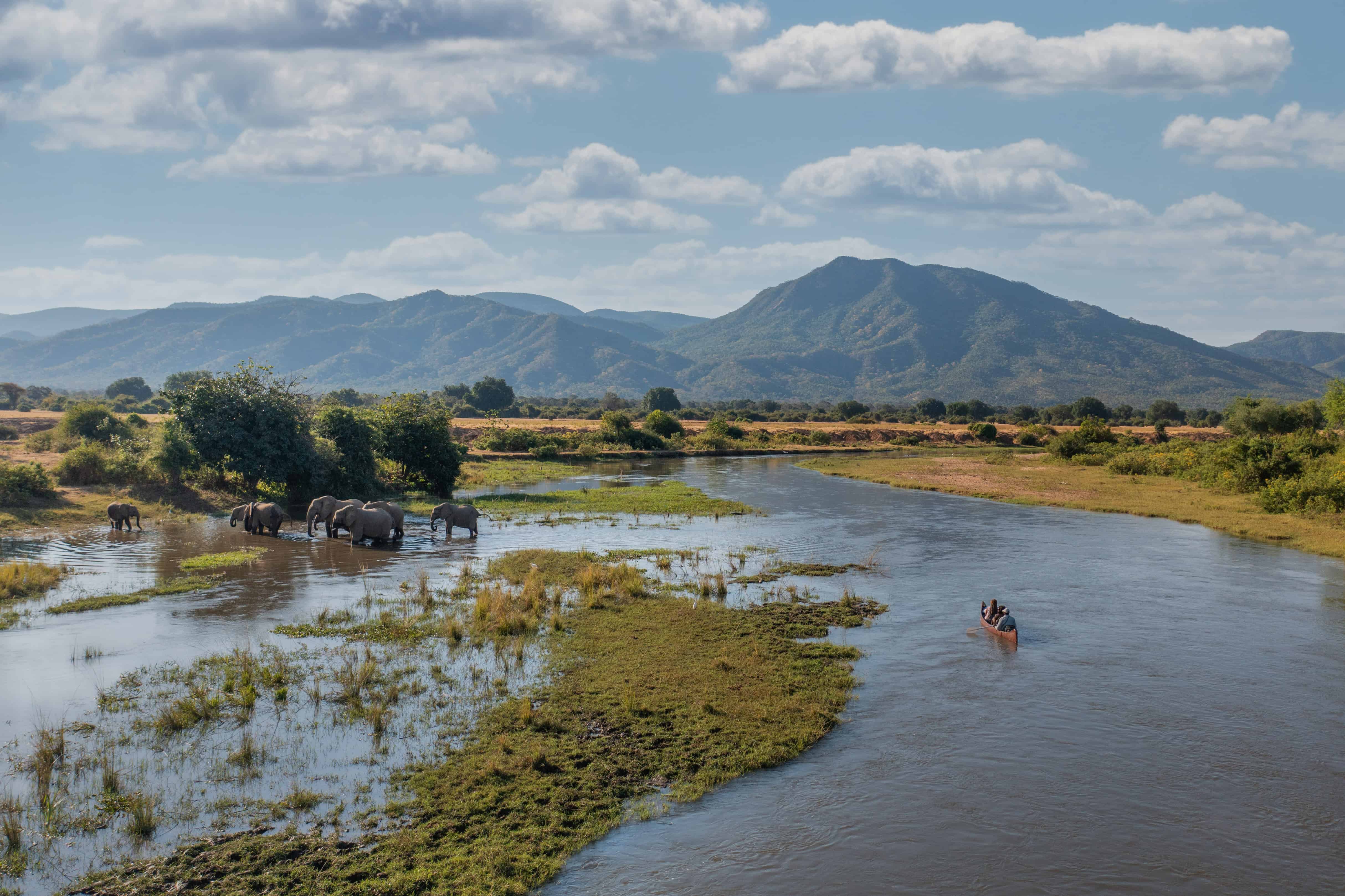 Canoeing on the Zambezi River and watching elephants in the Lower Zambezi National Park with Time + Tide Safaris in Zambia